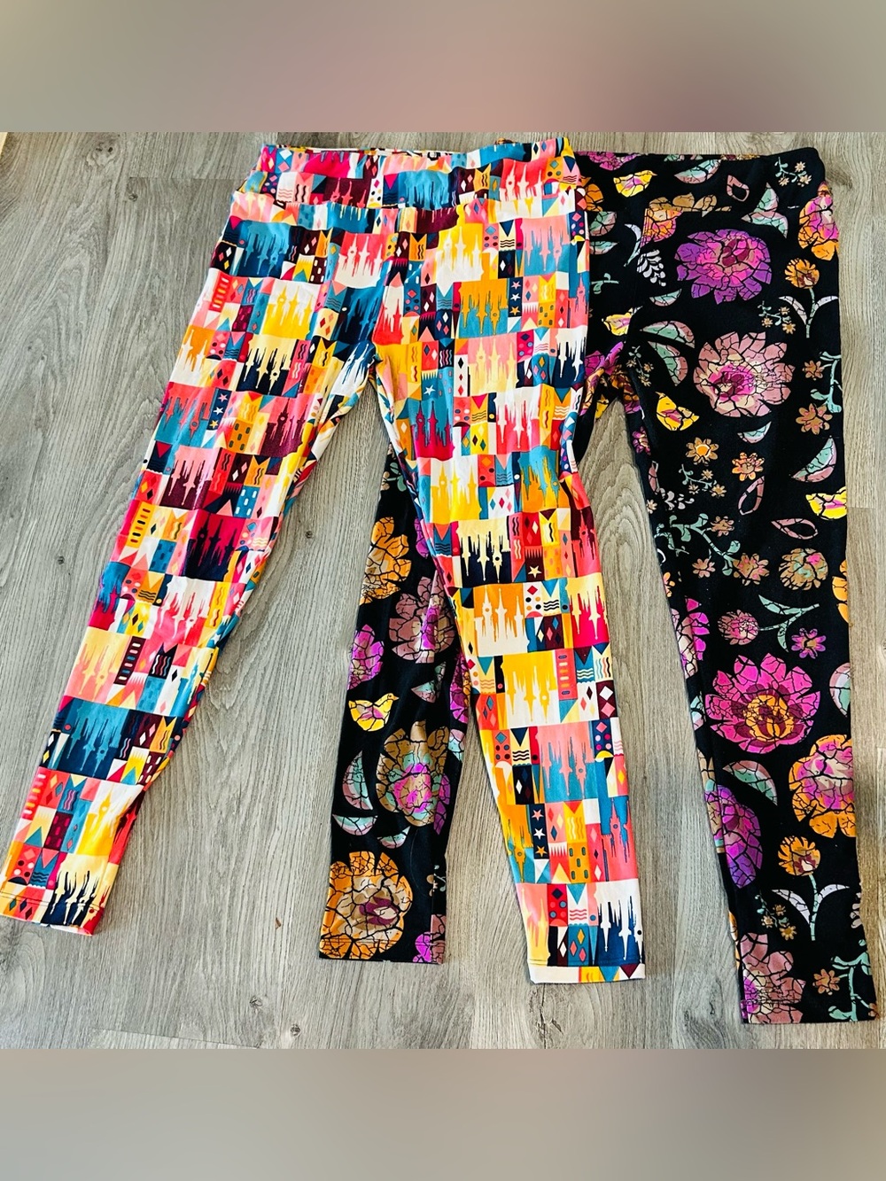 2 Lularoe Disney Castle Multicolor +Black Pink Paisley Tall Curvy OS (see desc)